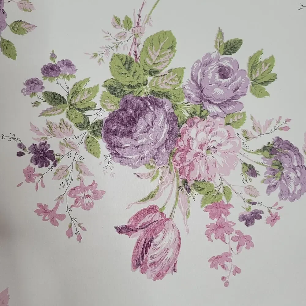 Vintage 90s Sanitas Purple Floral Prepasted Wallpaper, 20.5